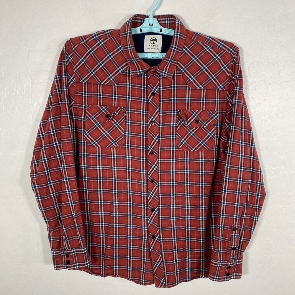 Arbor Shirt Mens‎ XL Red Button Up Flannel Double Pocket Long Sleeve Outdoor